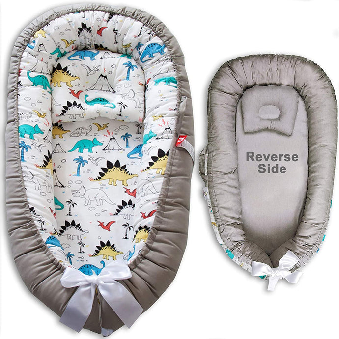 Baby Nest Lounger - Cosleeper for Baby in Bed - Reversible Baby Lounger Pillow - Baby Lounger Bed - Baby Cosleeper for Bed - Infant Lounger Newborns (Dinoland)