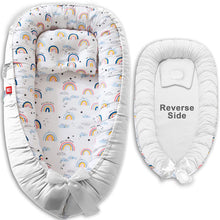 Load image into Gallery viewer, Baby Nest Lounger - Cosleeper for Baby in Bed - Reversible Baby Lounger Pillow - Baby Lounger Bed - Baby Cosleeper for Bed - Infant Lounger Newborns (Rainbow White)
