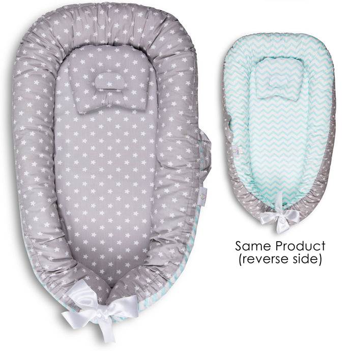 Baby Nest Lounger - Cosleeper for Baby in Bed - Reversible Baby Lounger Pillow - Baby Lounger Bed - Baby Cosleeper for Bed - Infant Lounger Newborns (Starry Seas)